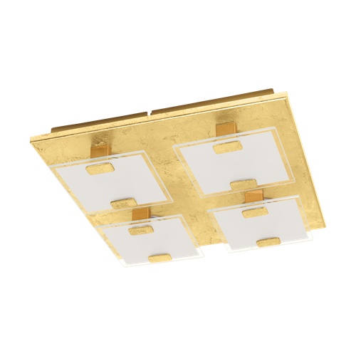 Vicaro 1 væg og loft lampe metal Guldfarvet og Glasskærme i Klar og Satineret hvid, 4x2,5W LED, længde 27 cm, bredde 27 cm, højd